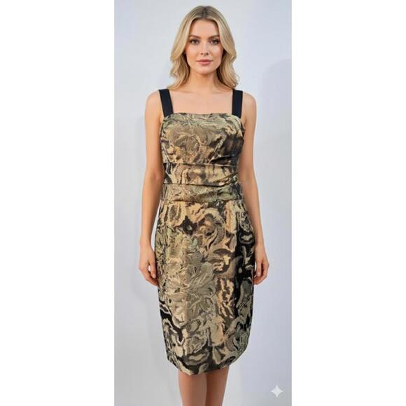 Kay Unger Women Dress Stylish Floral Jacquard Dress with Black Straps Size 8 - Picture 1 of 10